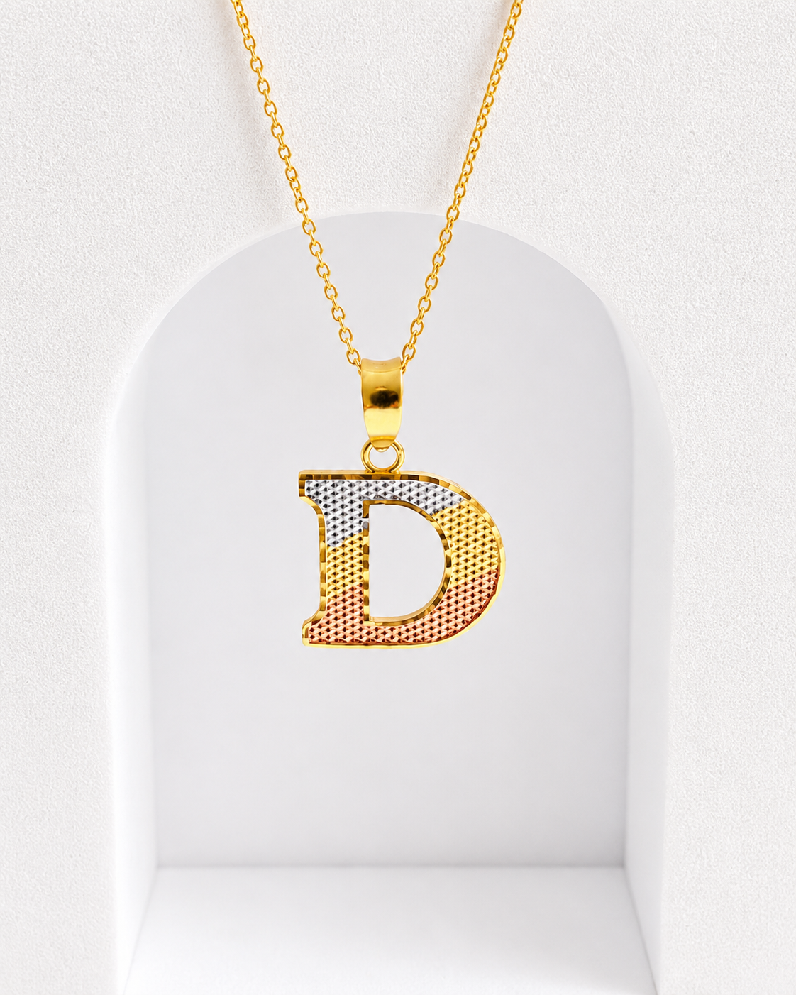 Tri-color Letter D Pendant (18K Solid Gold)