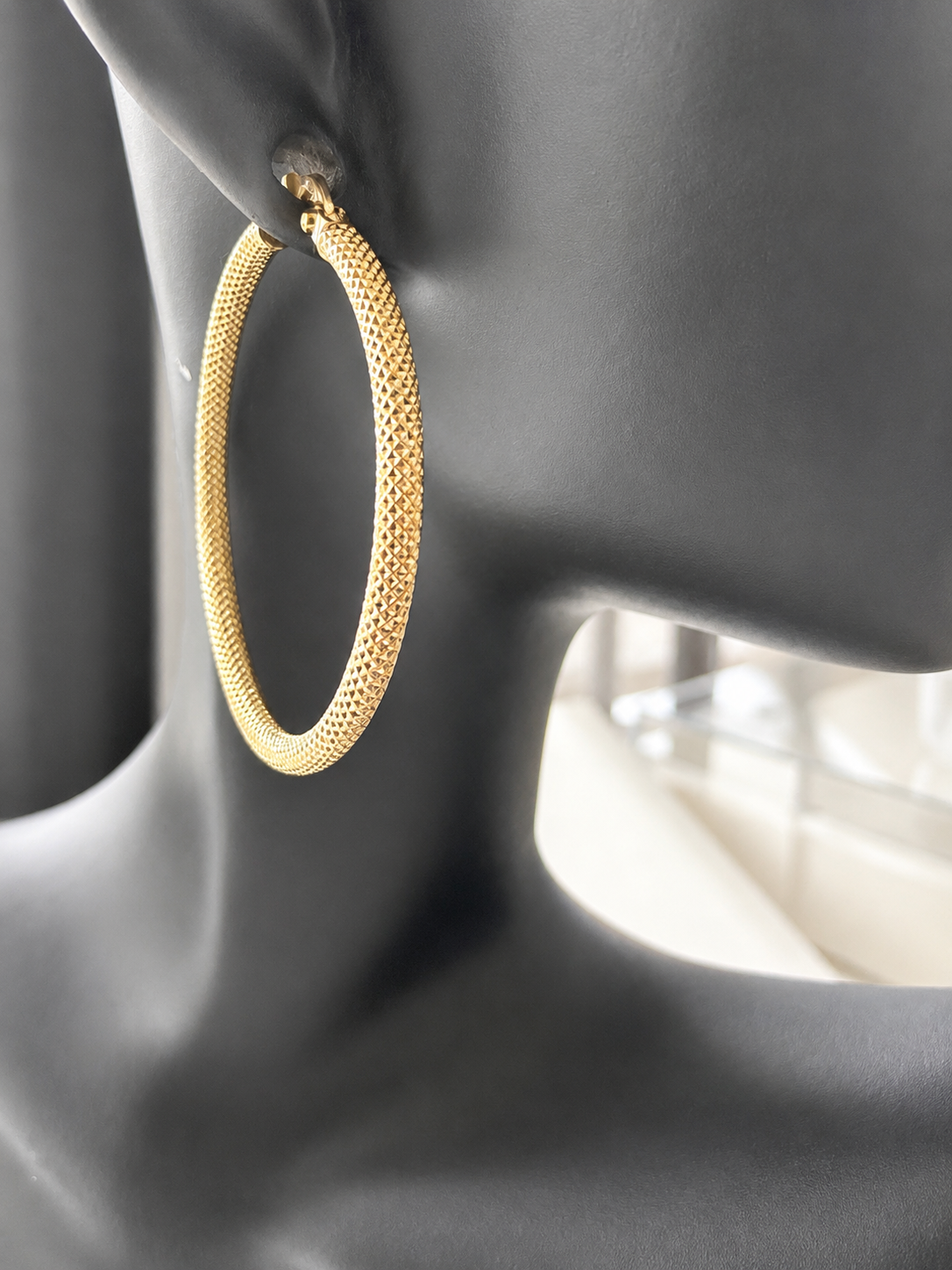 18K Solid Gold Textured Hoop Earrings