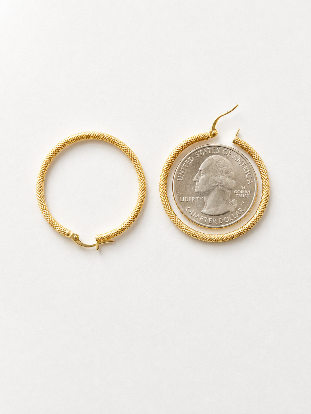 18K Solid Gold Textured Hoop Earrings