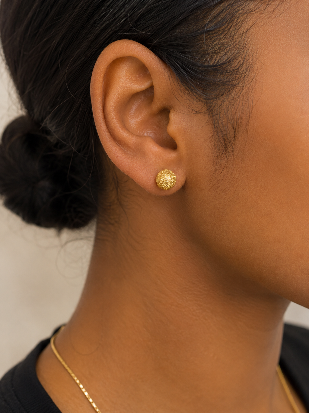 18K Solid Gold Stardust Ball Stud Earrings