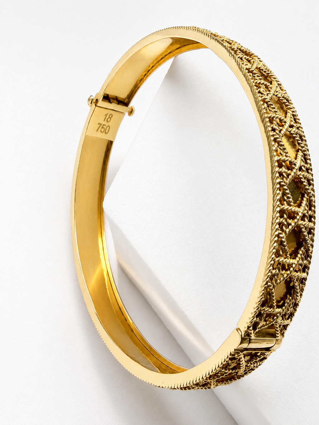 18K Solid Gold Filigree Bangle