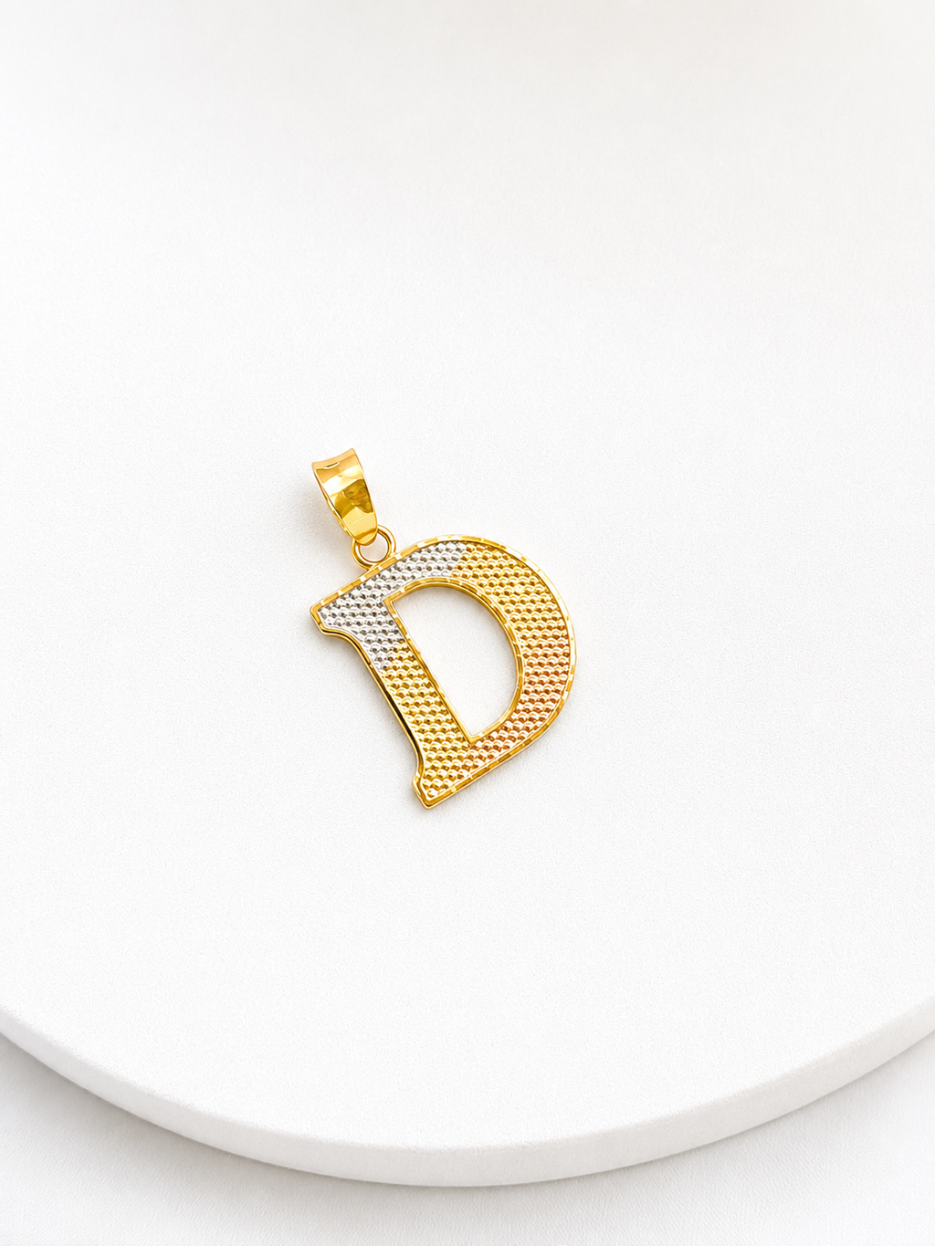 Tri-color Letter D Pendant (18K Solid Gold)