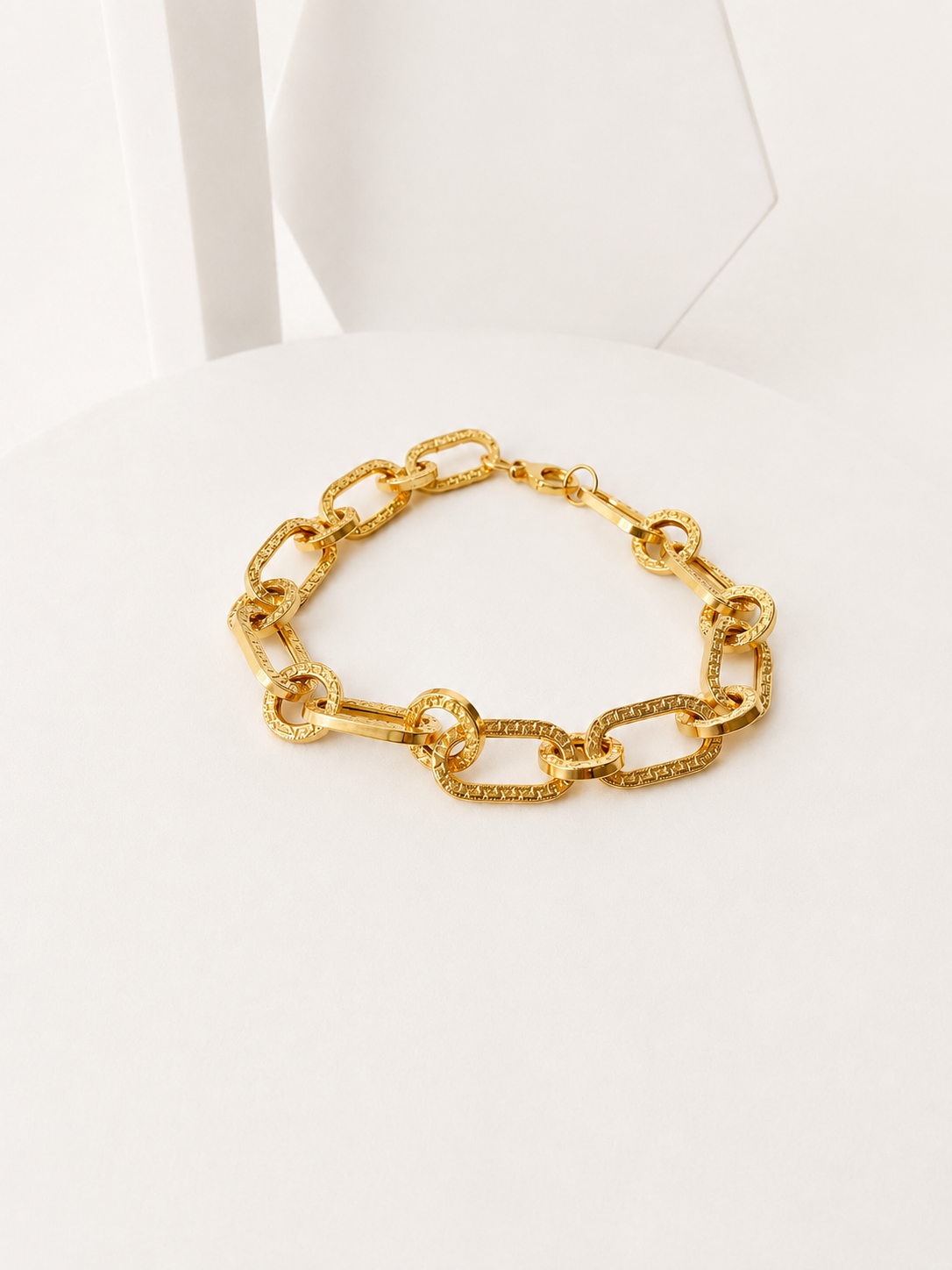 18K Solid Gold Paperclip & Textured Link Bracelet