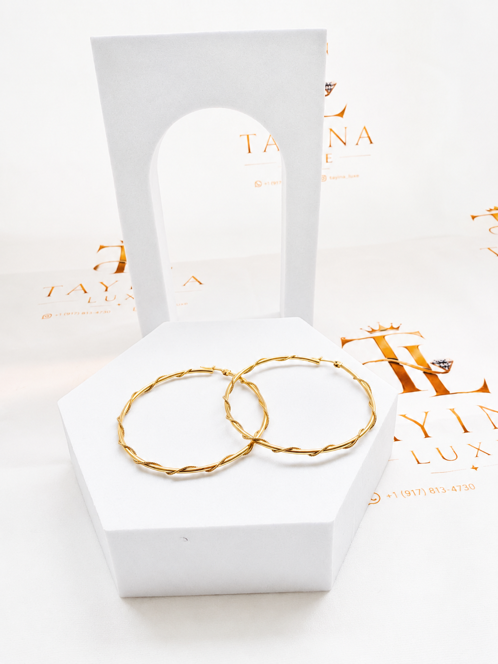 18K solid gold twisted hoop earrings