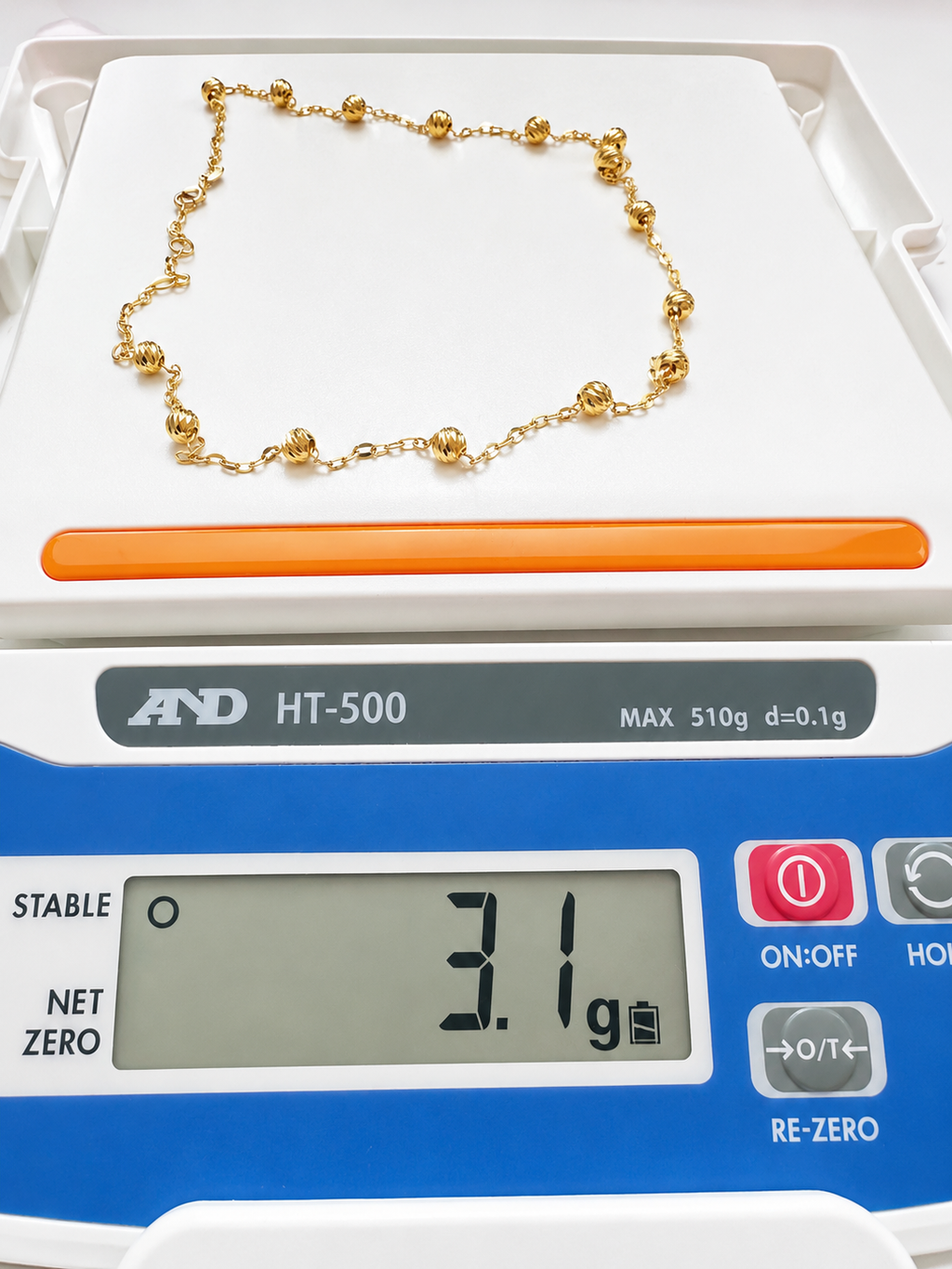 18K Solid Gold Beaded Station Necklace