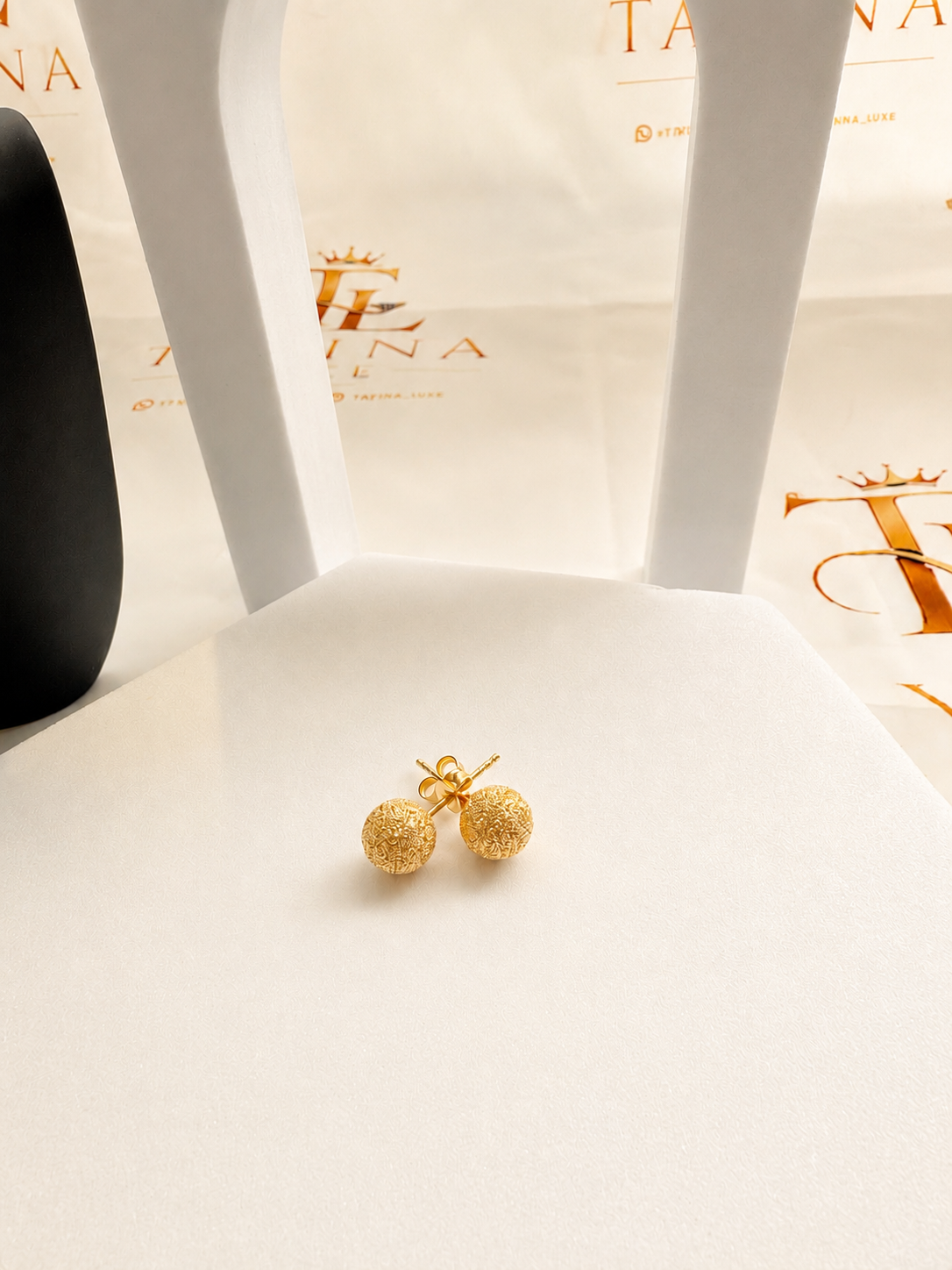 18K Solid Gold Stardust Ball Stud Earrings