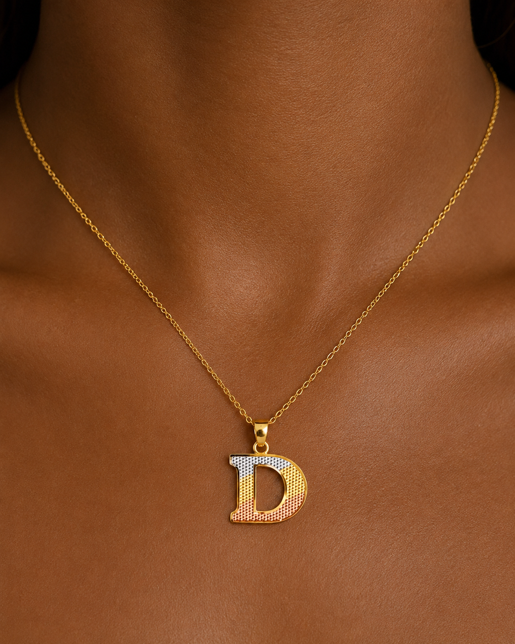 Tri-color Letter D Pendant (18K Solid Gold)