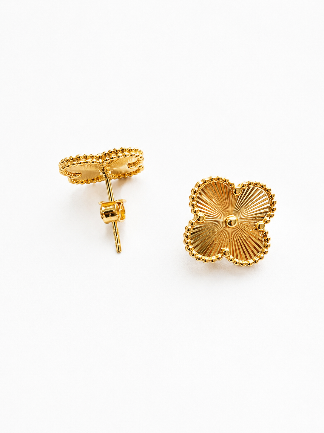 18K Solid Gold Clover Stud Earrings