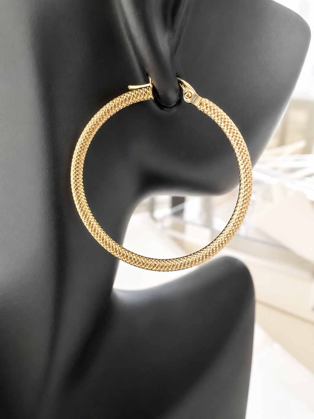 18K Solid Gold Textured Hoop Earrings