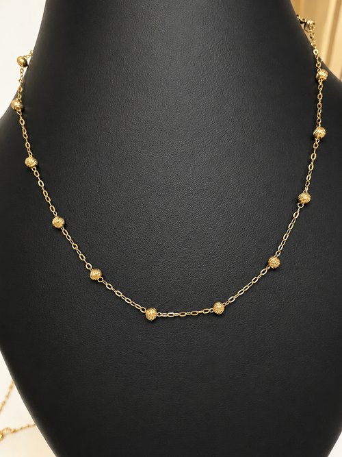 18K Solid Gold Beaded Station Necklace