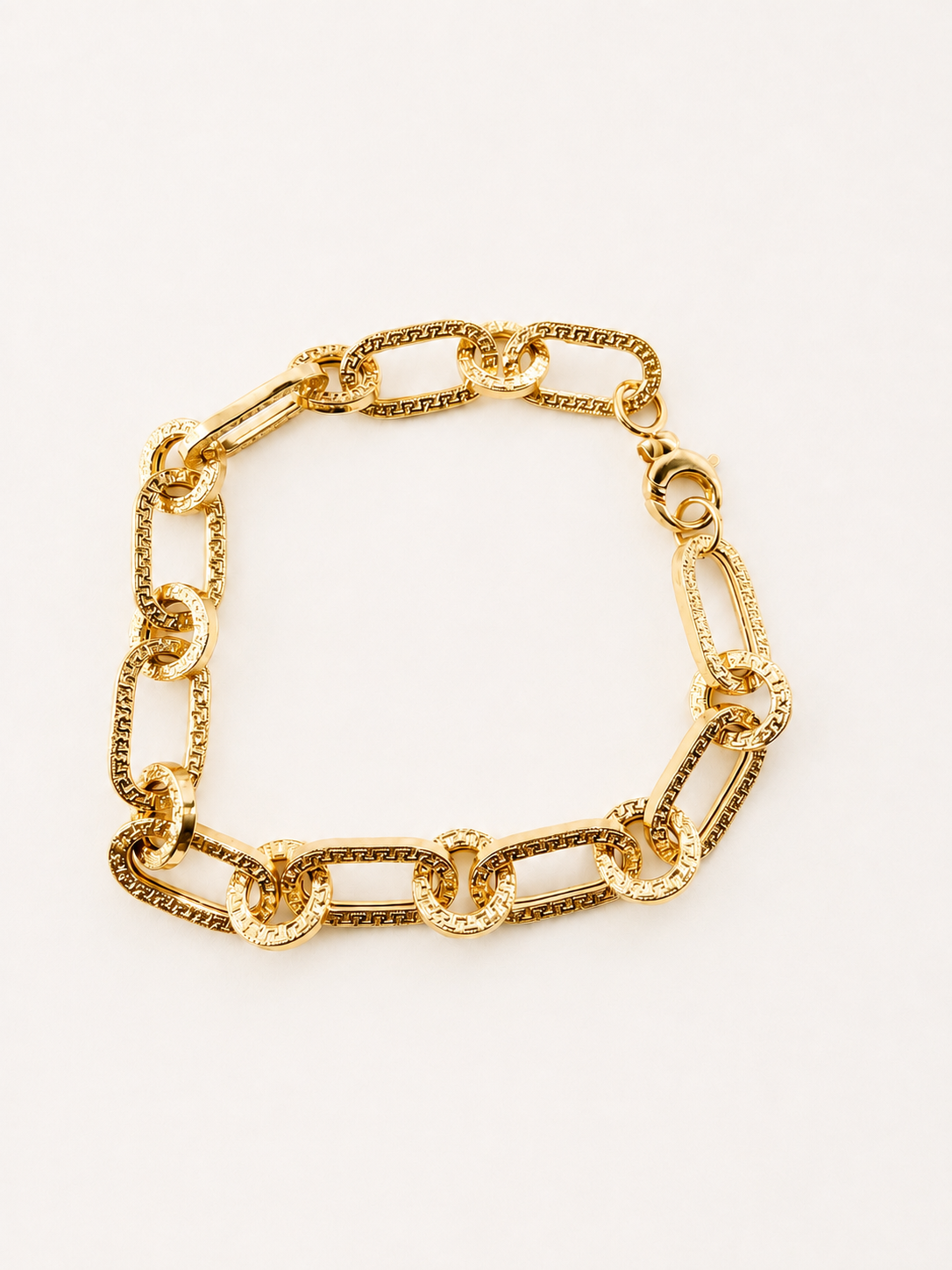 18K Solid Gold Paperclip & Textured Link Bracelet