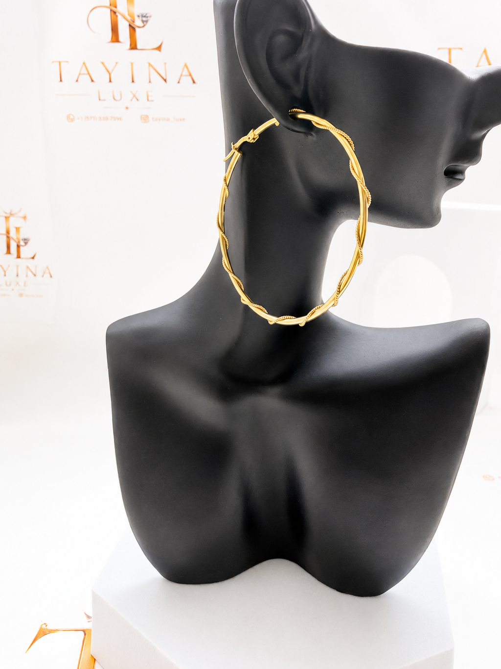 18K solid gold twisted hoop earrings