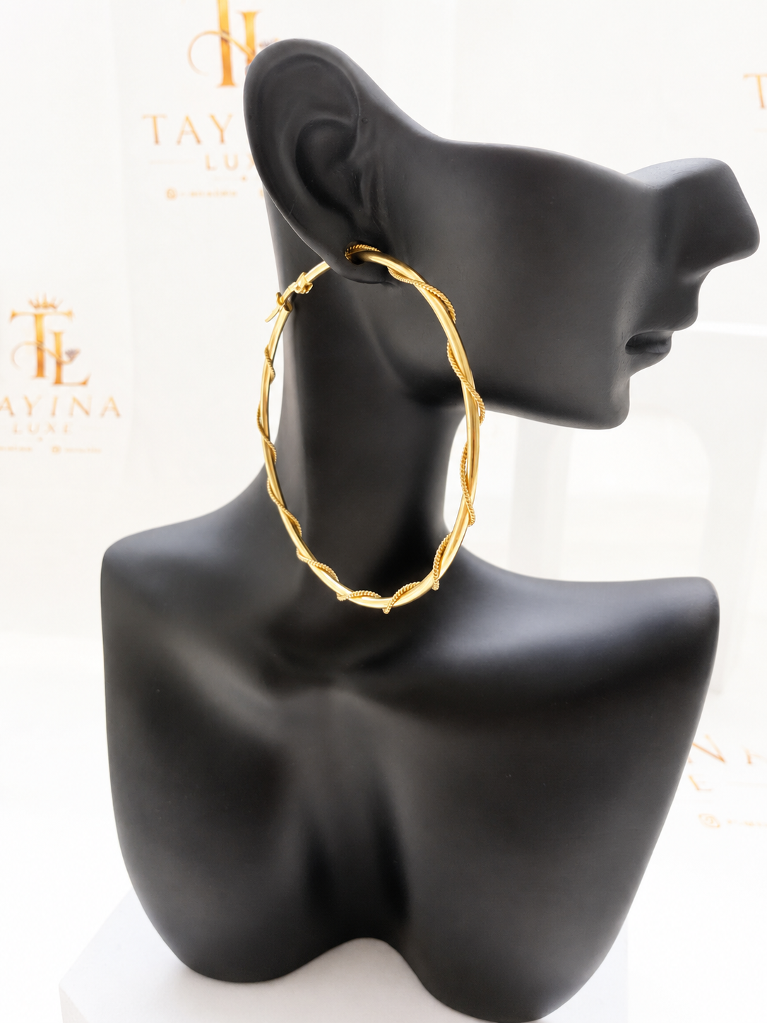 18K solid gold twisted hoop earrings