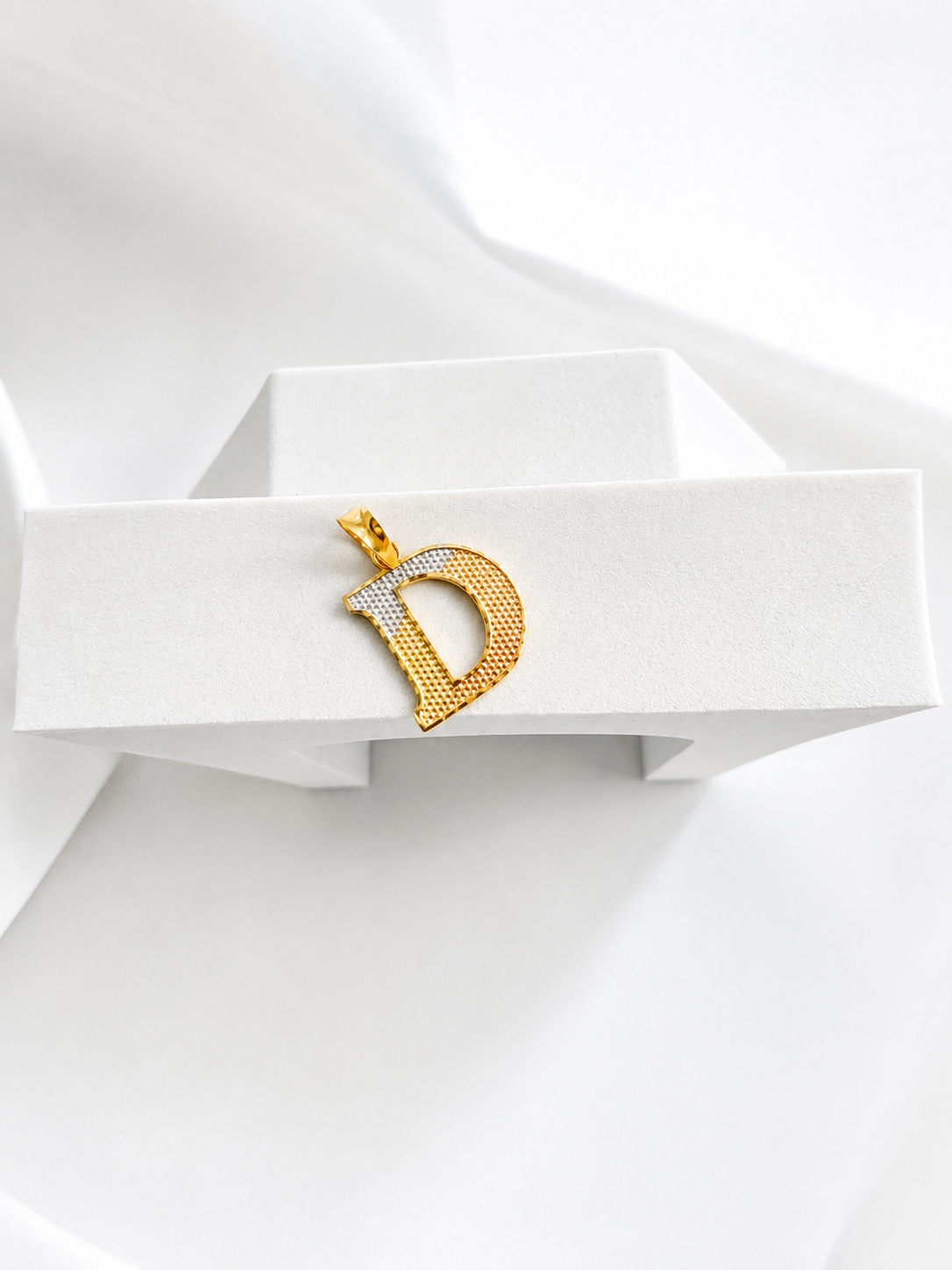 Tri-color Letter D Pendant (18K Solid Gold)