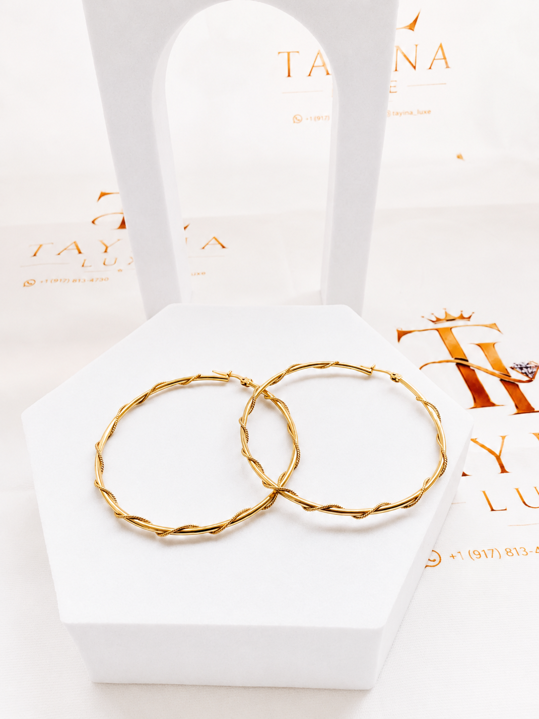 18K solid gold twisted hoop earrings