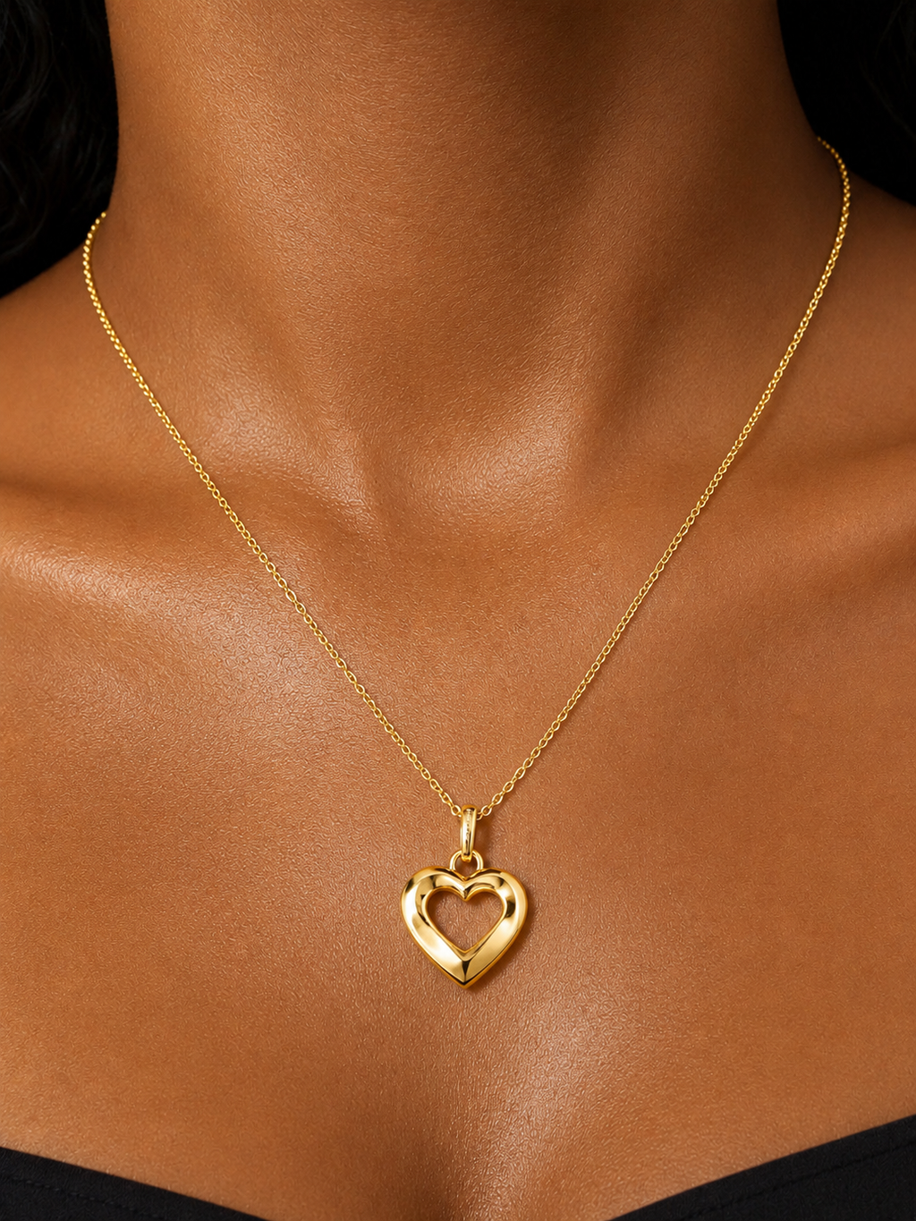 18K Solid Gold open heart pendants