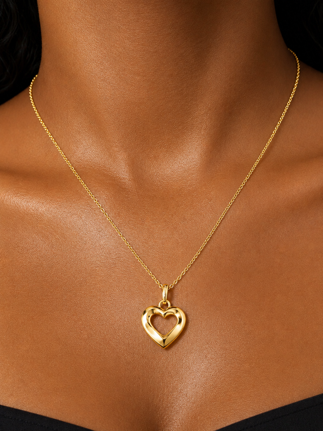18K Solid Gold open heart pendants