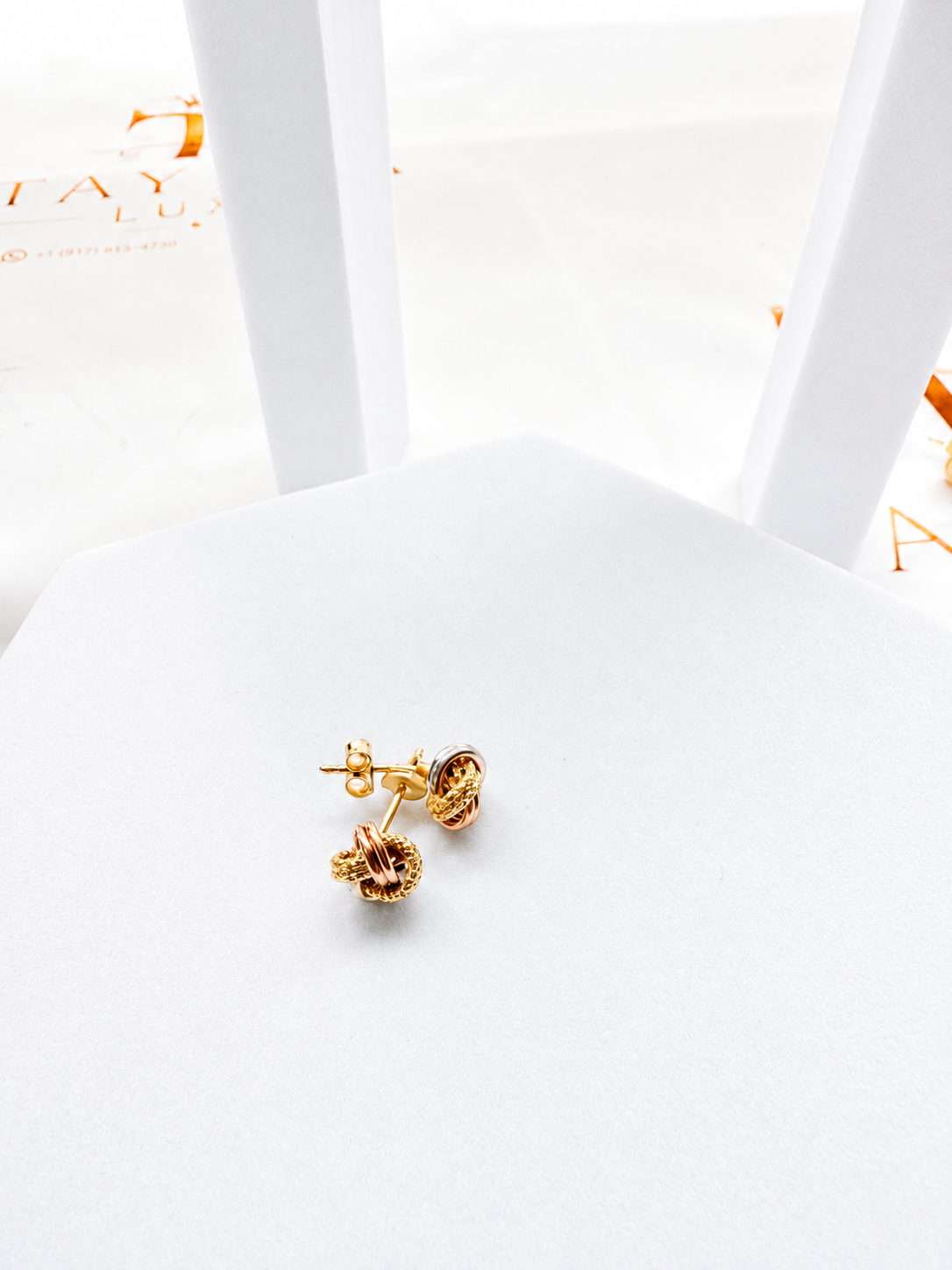18K solid gold tri-tone knot stud earrings