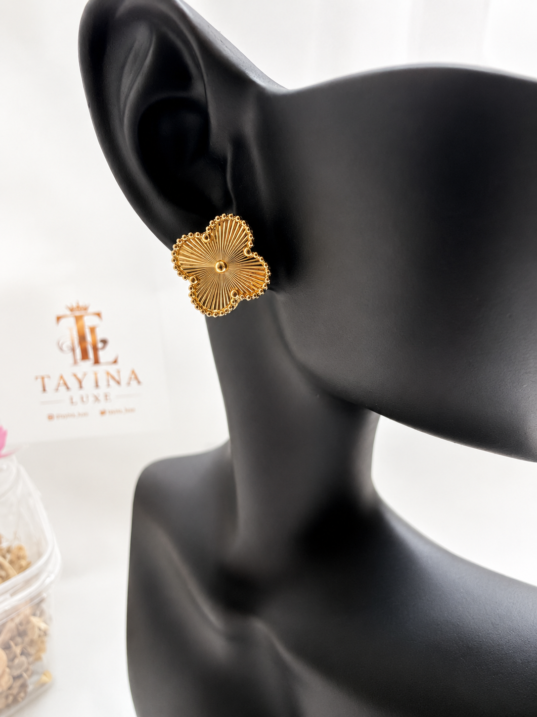 18K Solid Gold Clover Stud Earrings