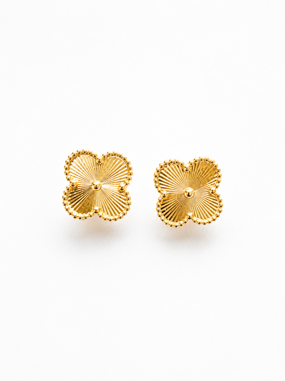 18K Solid Gold Clover Stud Earrings