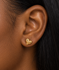 18K Solid Gold Diamond-Cut Heart Stud Earrings