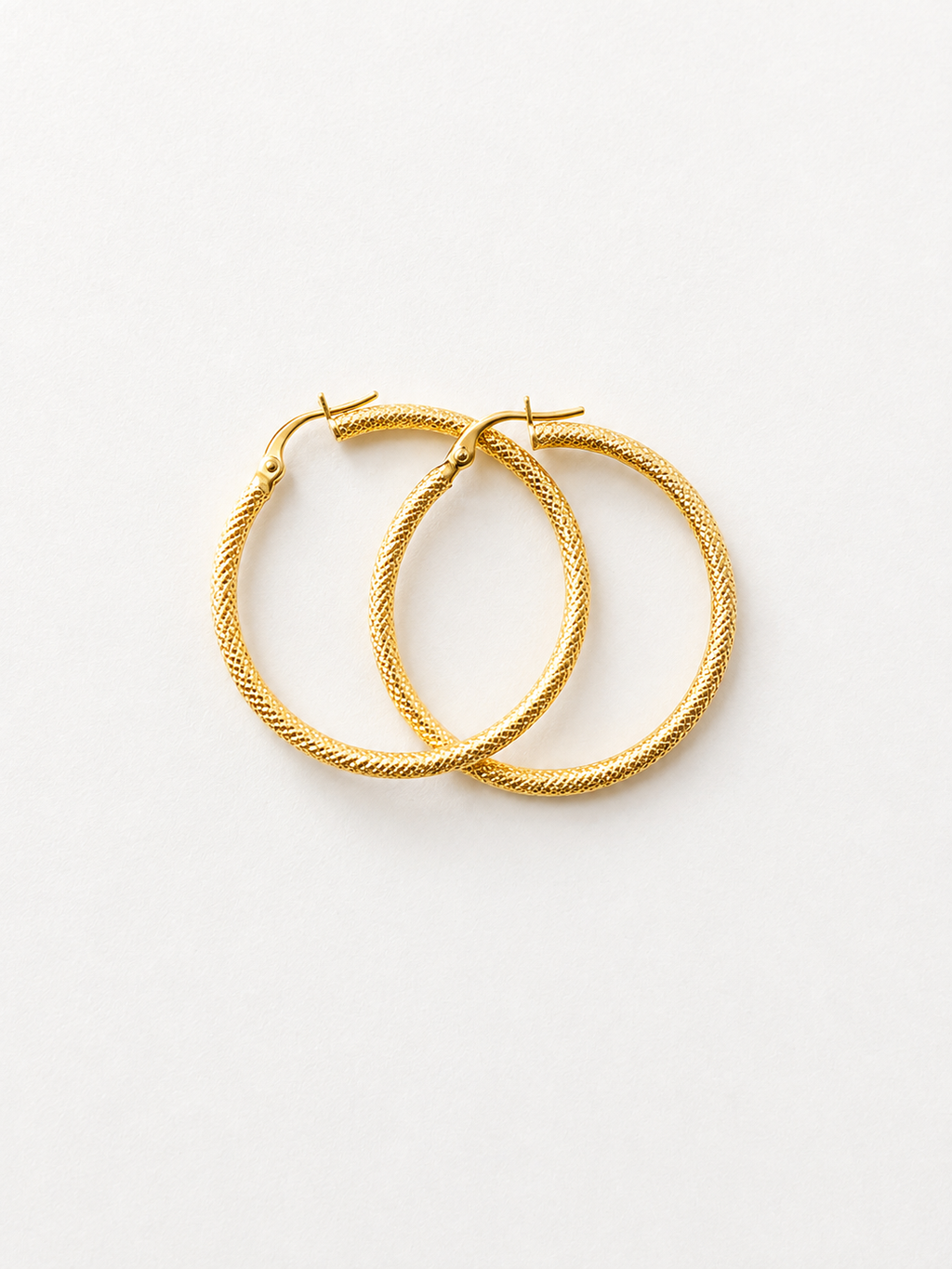 18K Solid Gold Textured Hoop Earrings