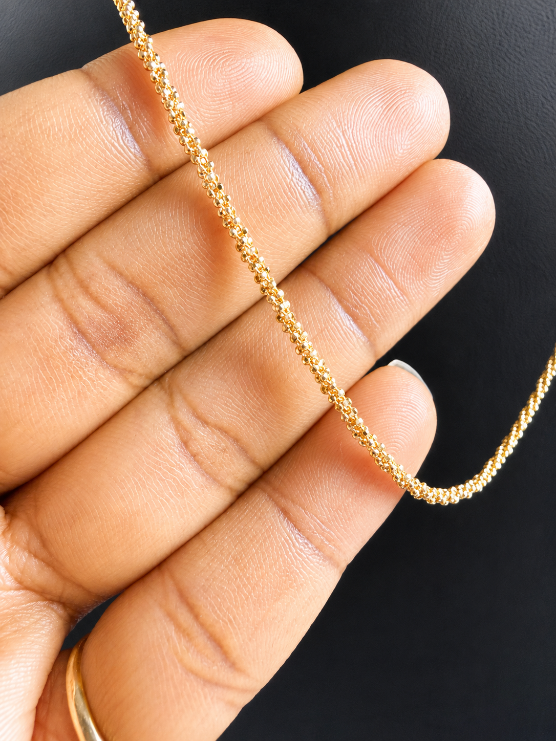 18K Solid Gold Popcorn Chain Necklace