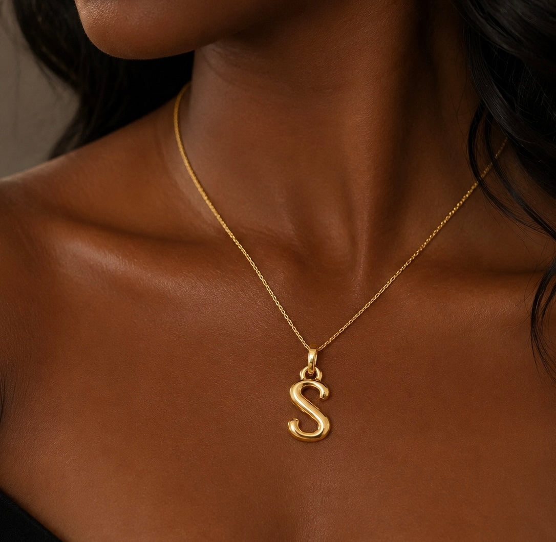 18K Solid Gold Initial “S” Bubble Pendant
