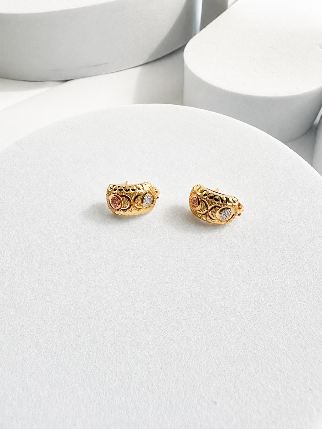18K Solid Gold tri-color earrings