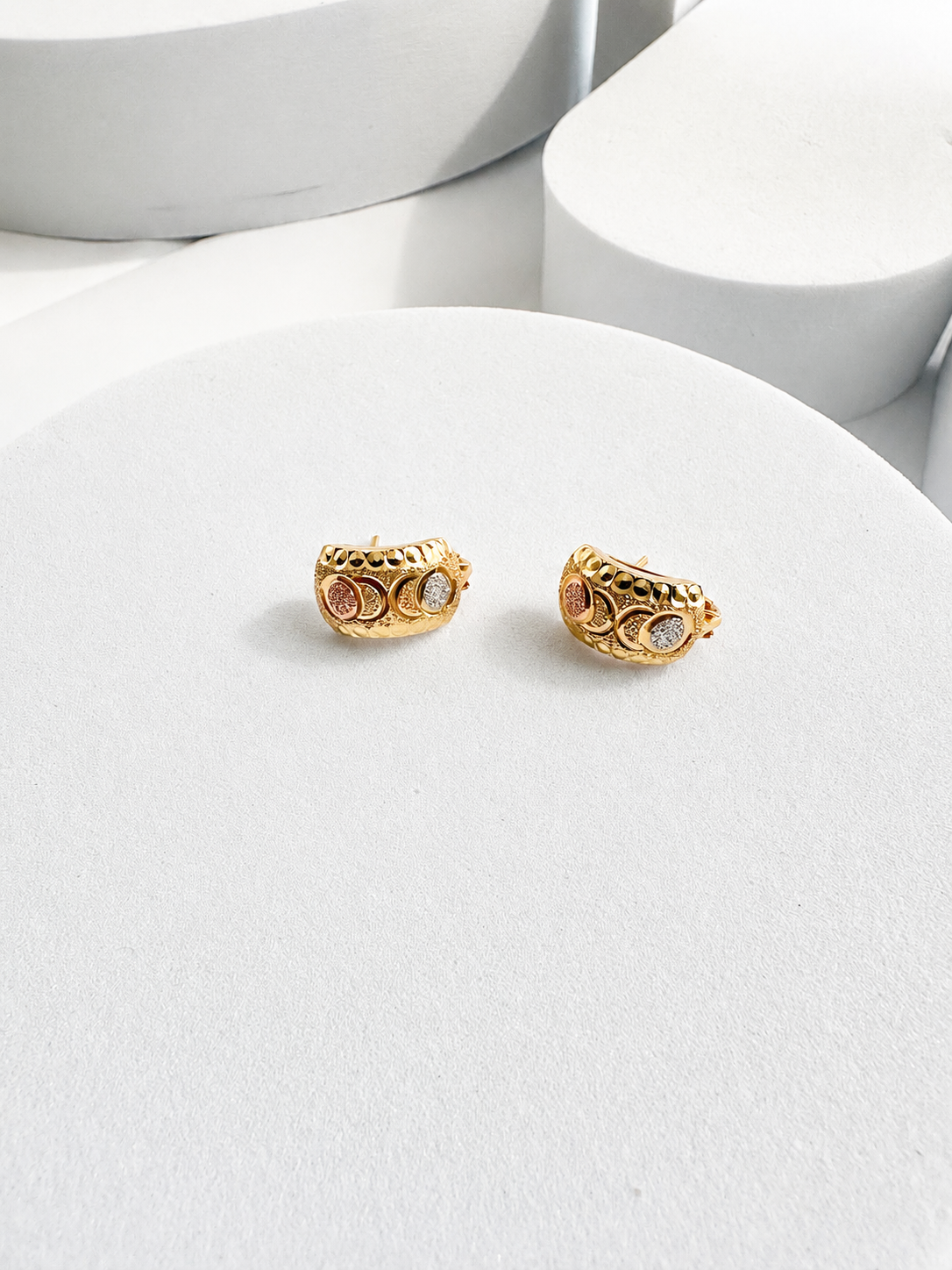 18K Solid Gold tri-color earrings