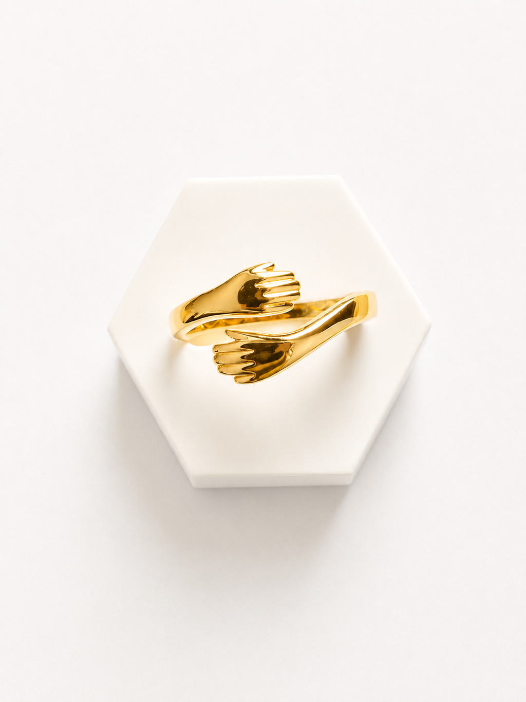 18K Solid Gold Embracing Hand Ring