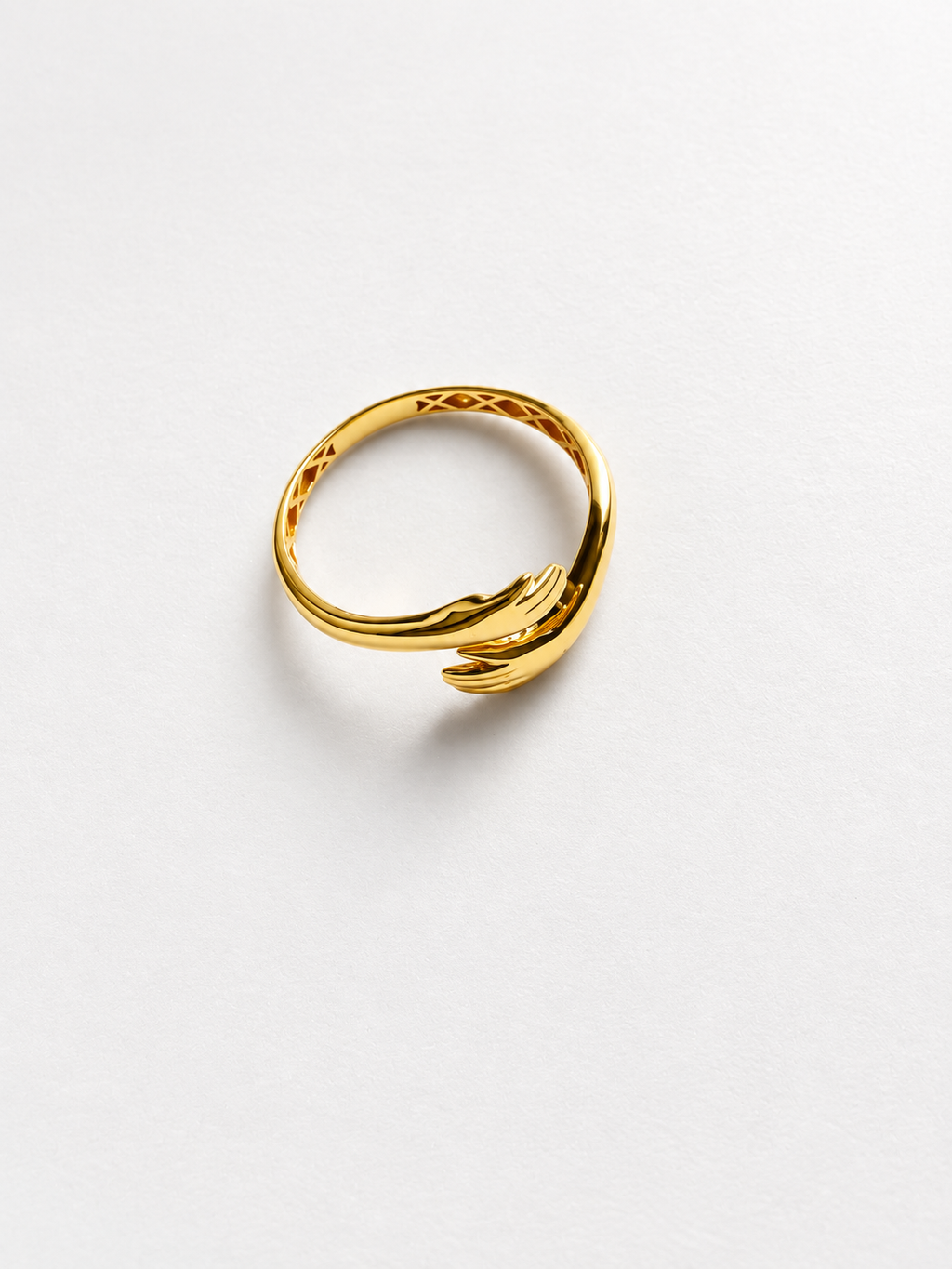 18K Solid Gold Embracing Hand Ring