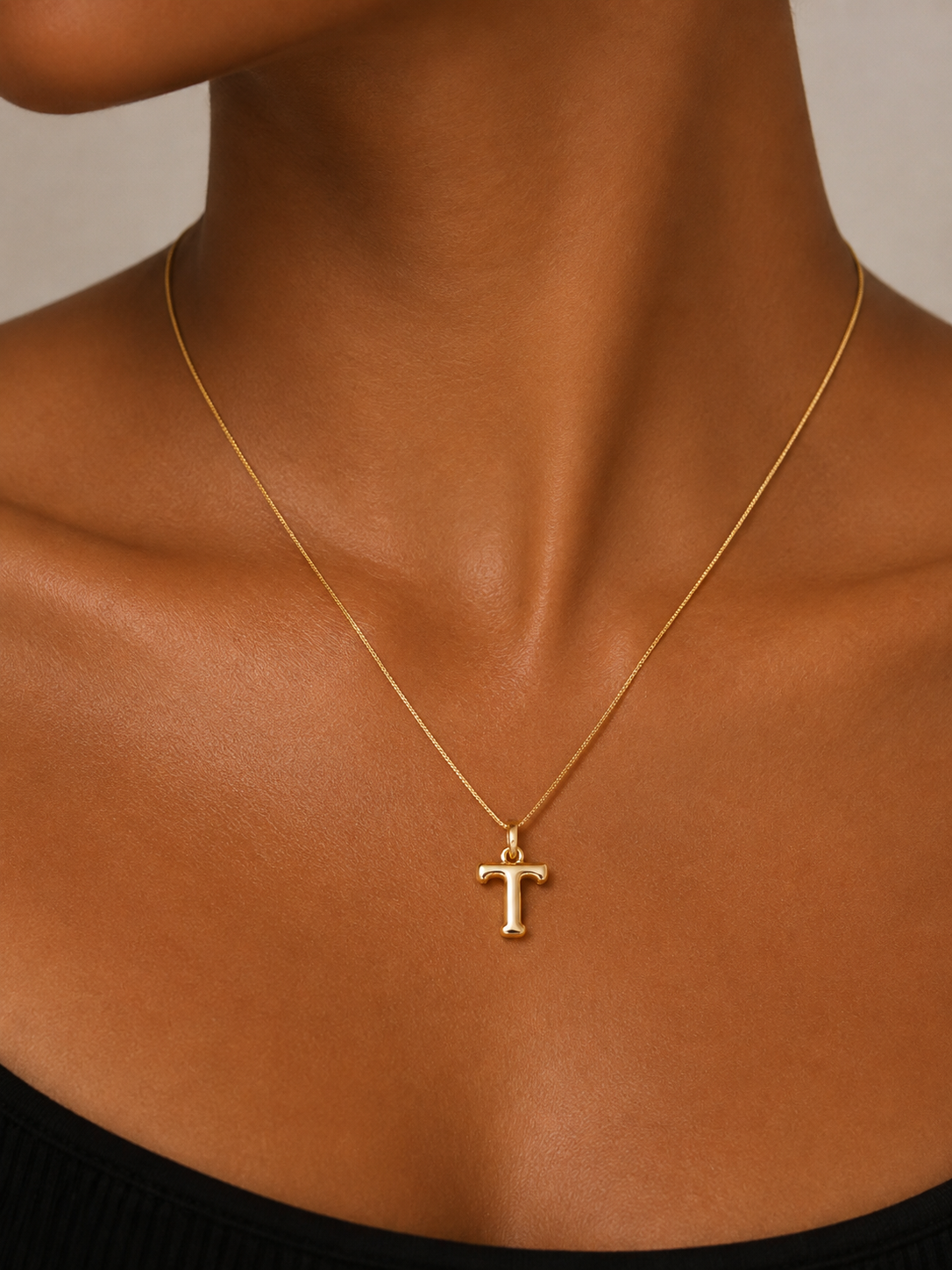 18K Solid Gold Initial “T” Pendant