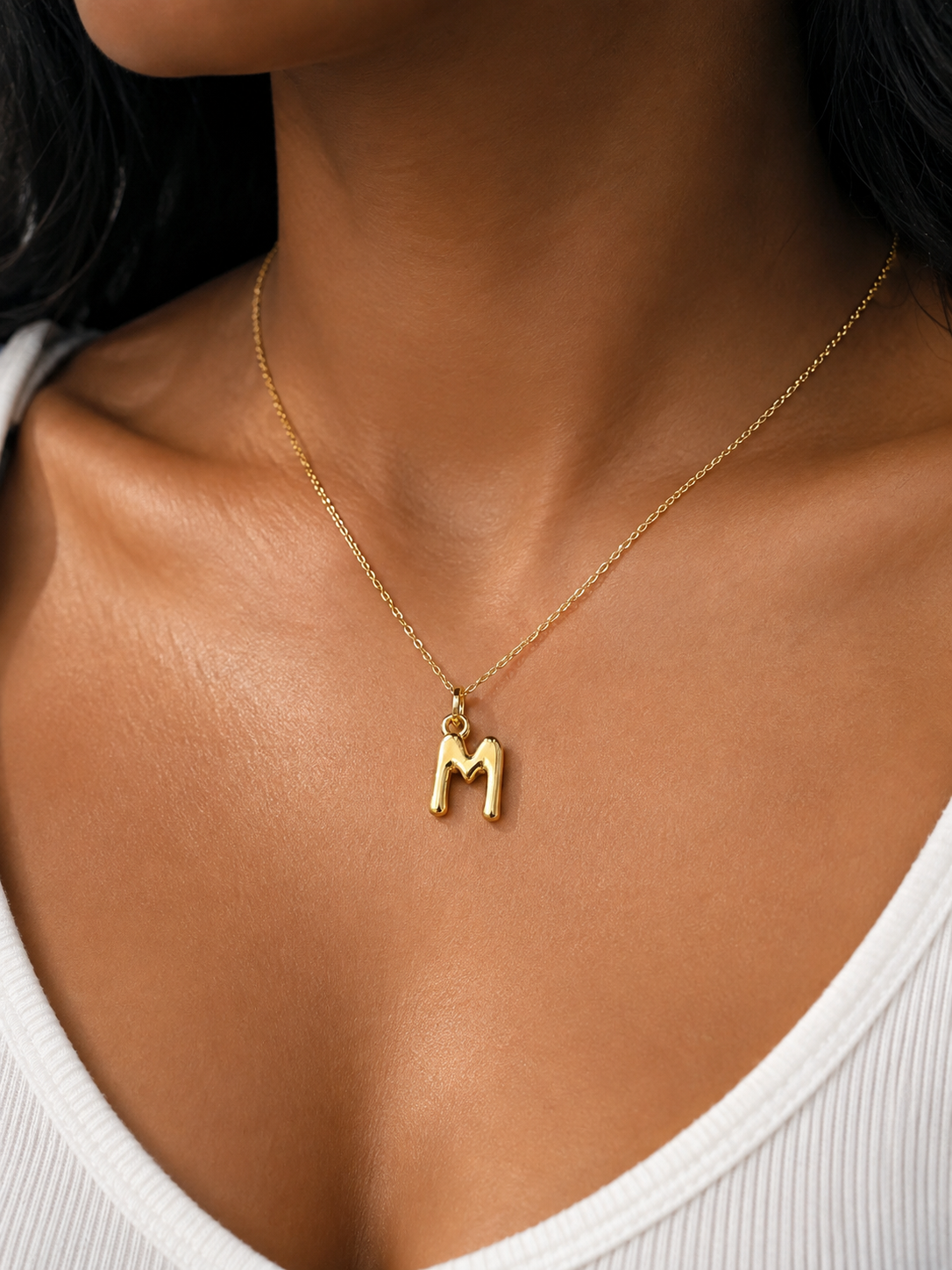 18K Solid Gold Initial “M” Pendant