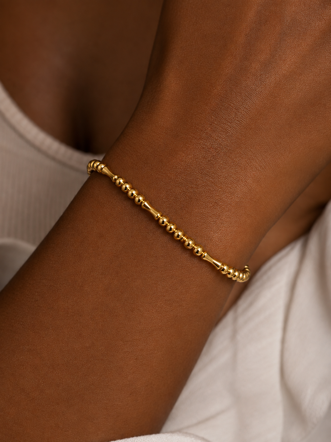 18K Solid Gold Beaded Bracelet