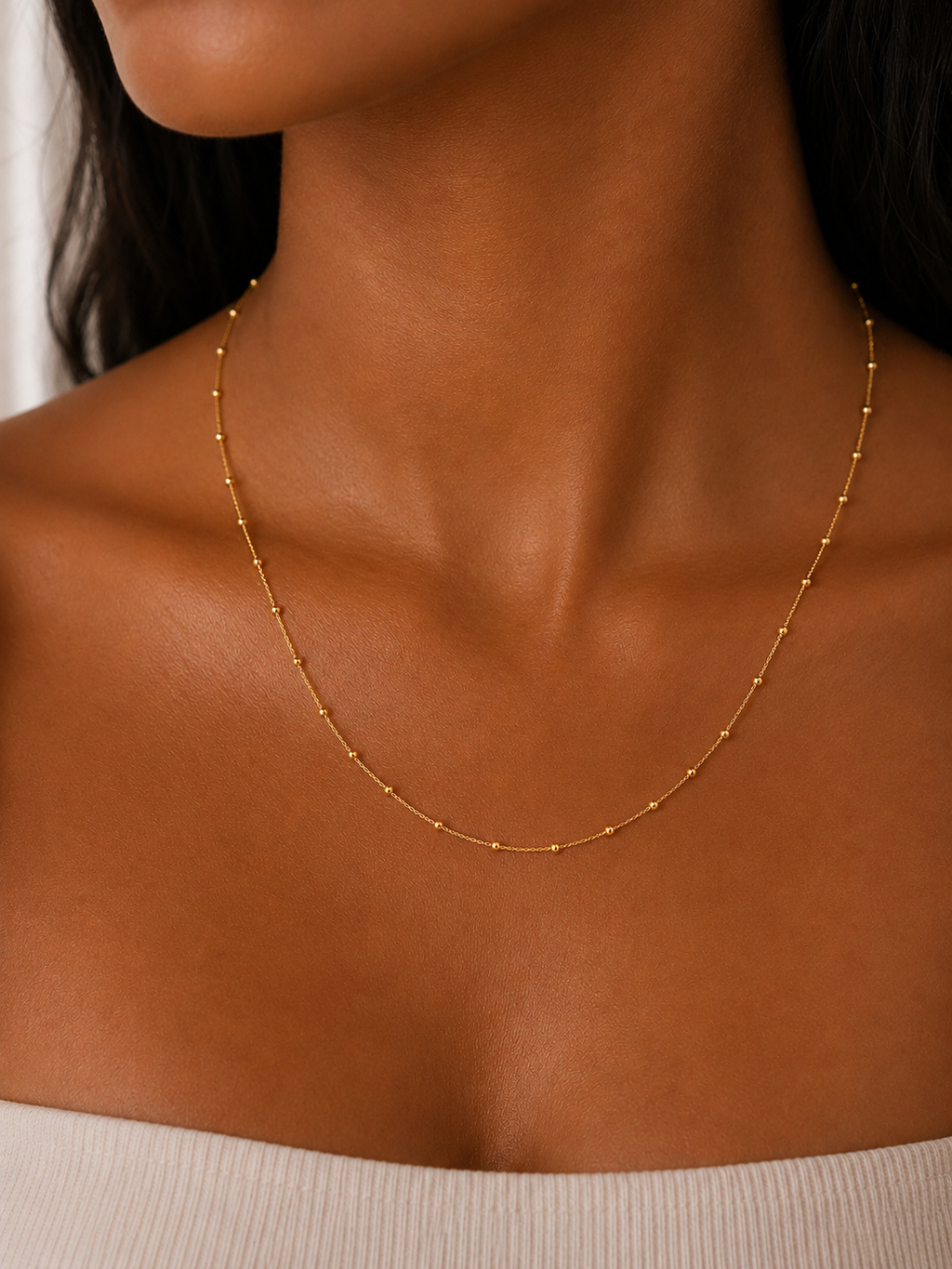 18K Solid Gold Beaded Chain