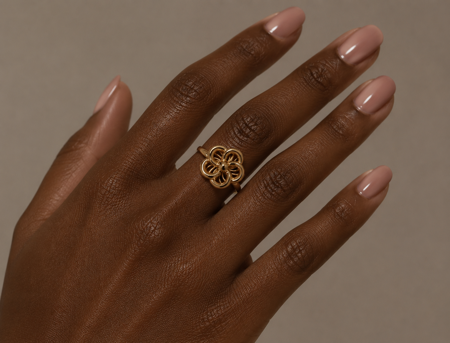 18K Solid Gold Floral Ring