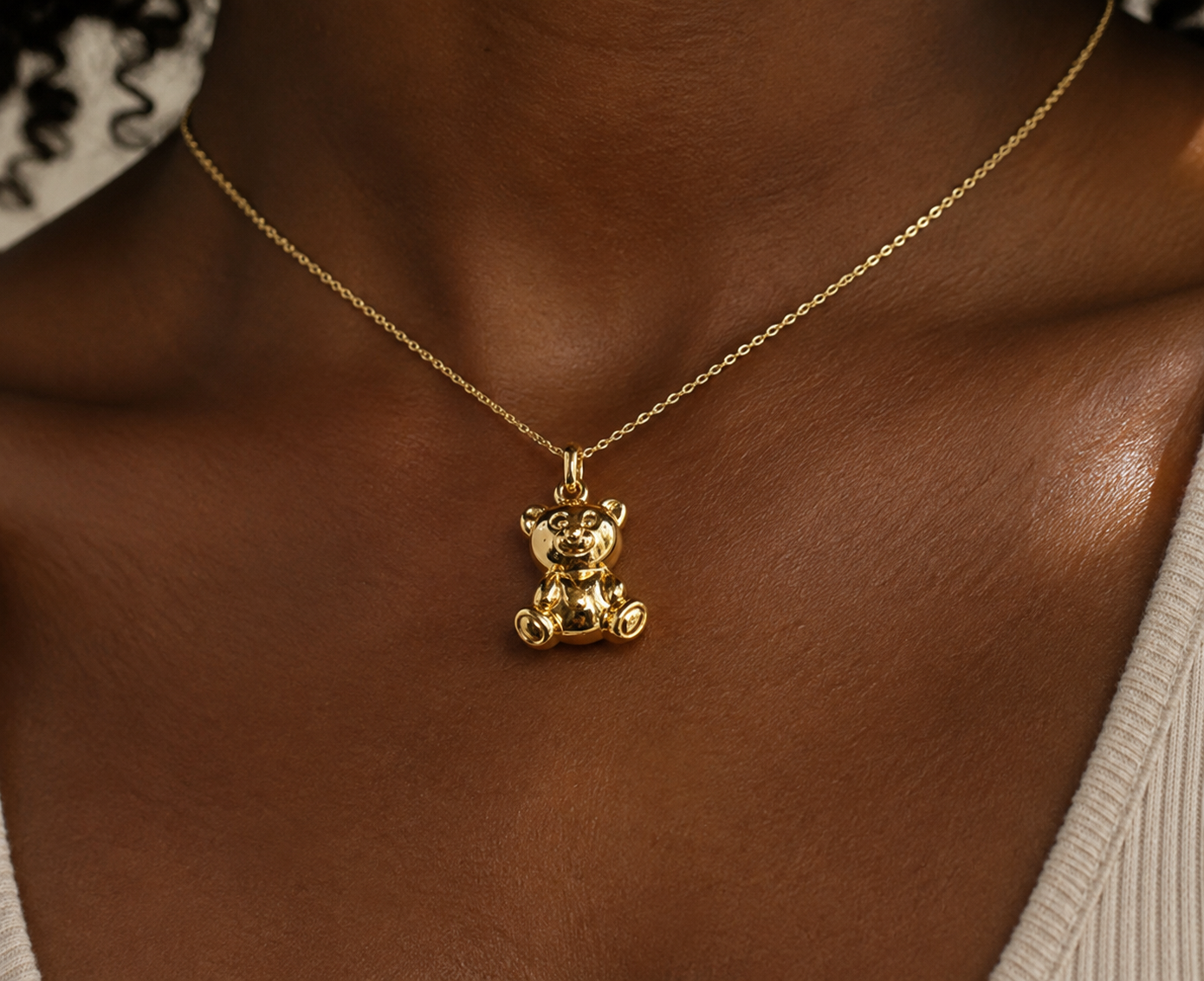 18K Solid Gold Teddy Bear Pendant