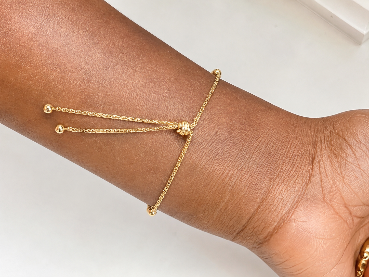 18K Solid Gold Adjustable Beaded Bracelet