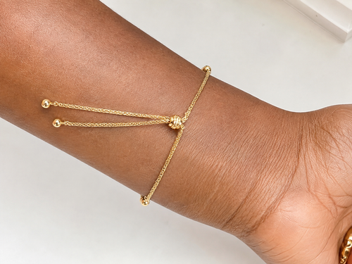 18K Solid Gold Adjustable Beaded Bracelet