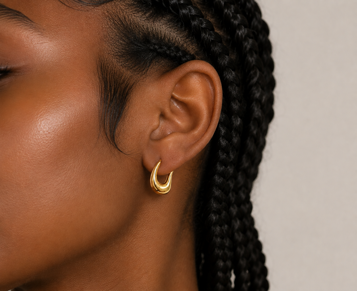 18K Solid Gold U-Shaped Earrings
