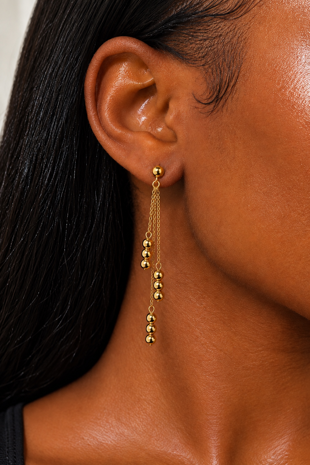 18K Solid Gold Beaded Drop Earrings