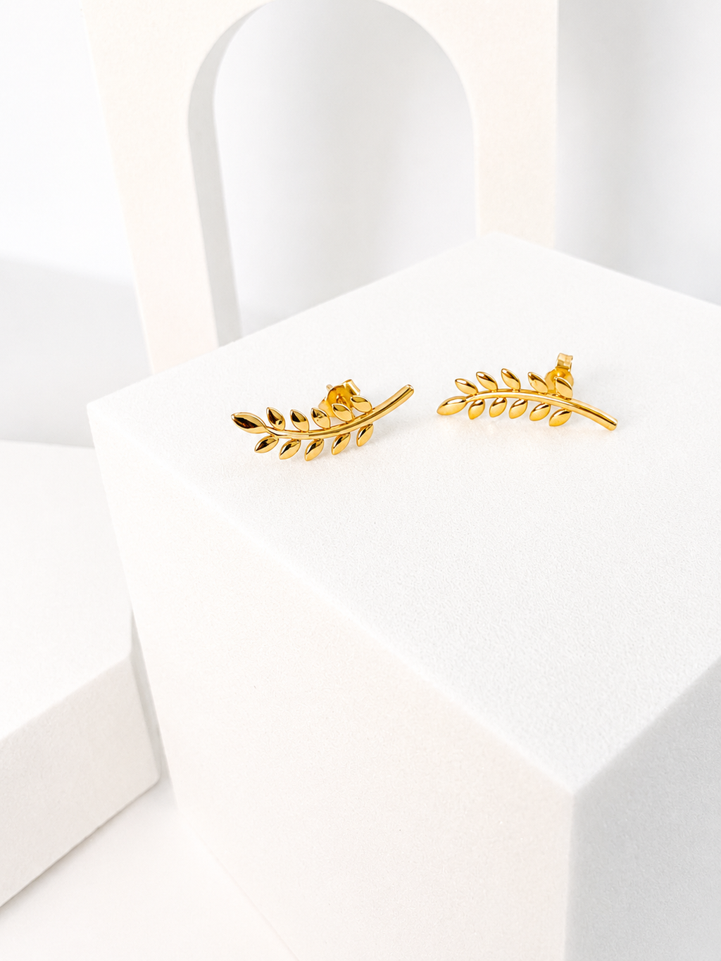 18K Solid Gold leaf stud earrings