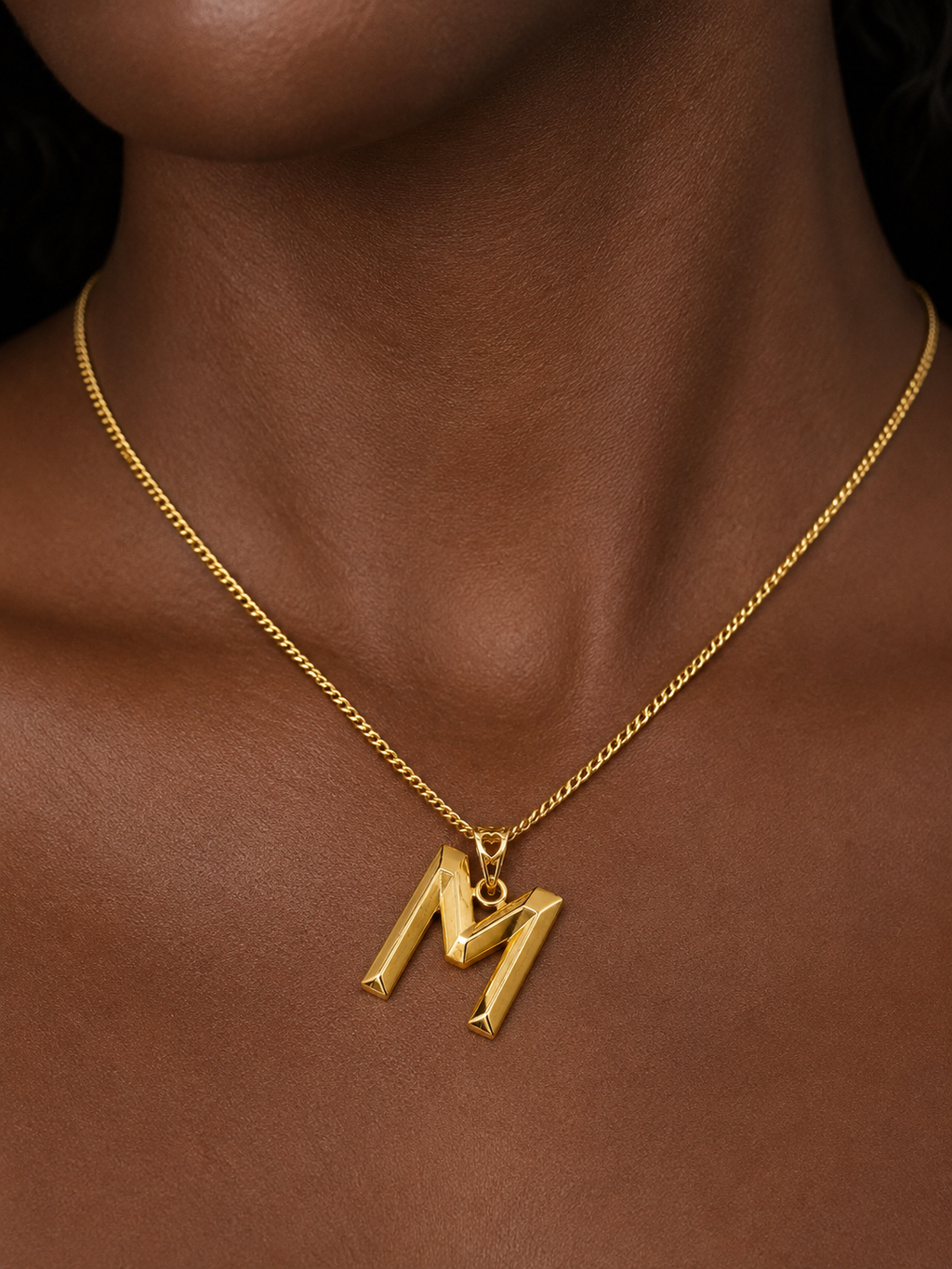 18K Solid Gold M Pendant