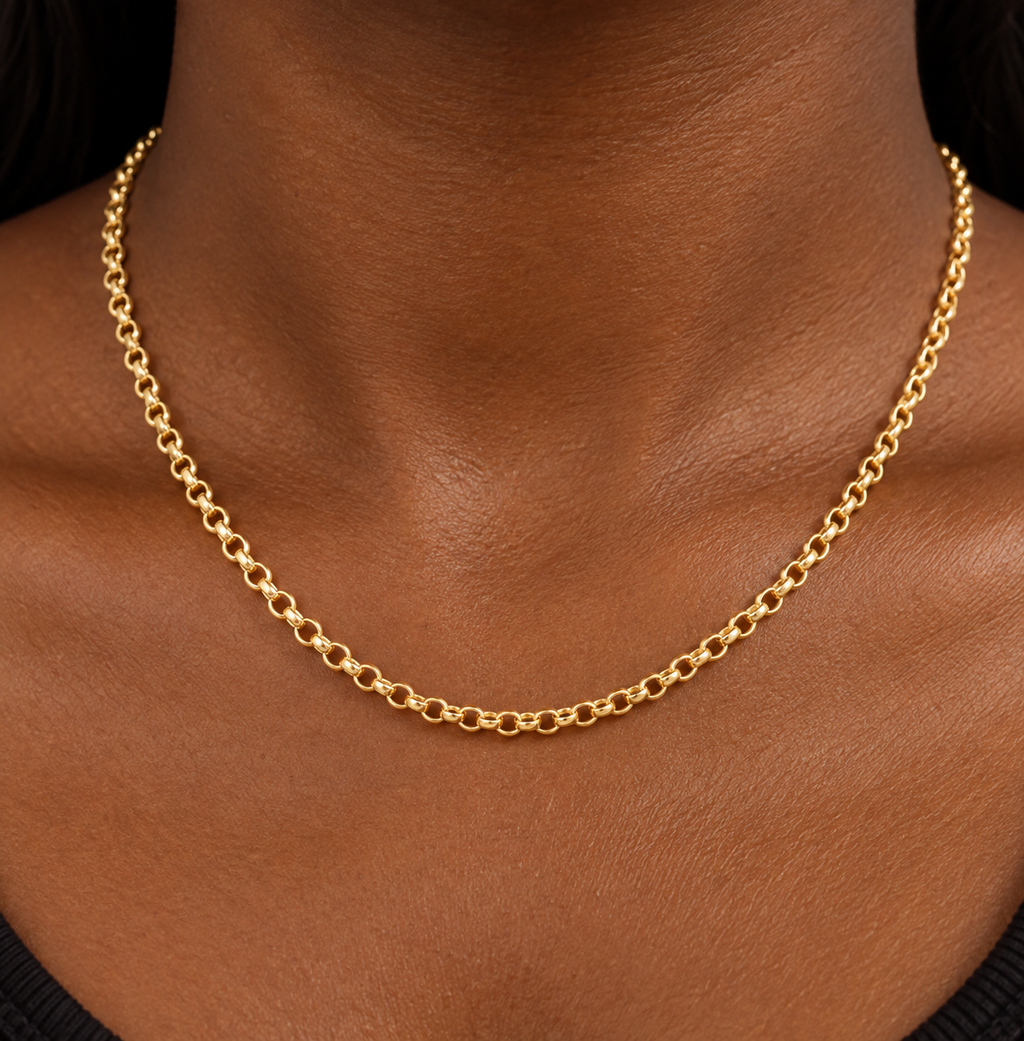 18K Solid Gold Rolo Chain Necklace