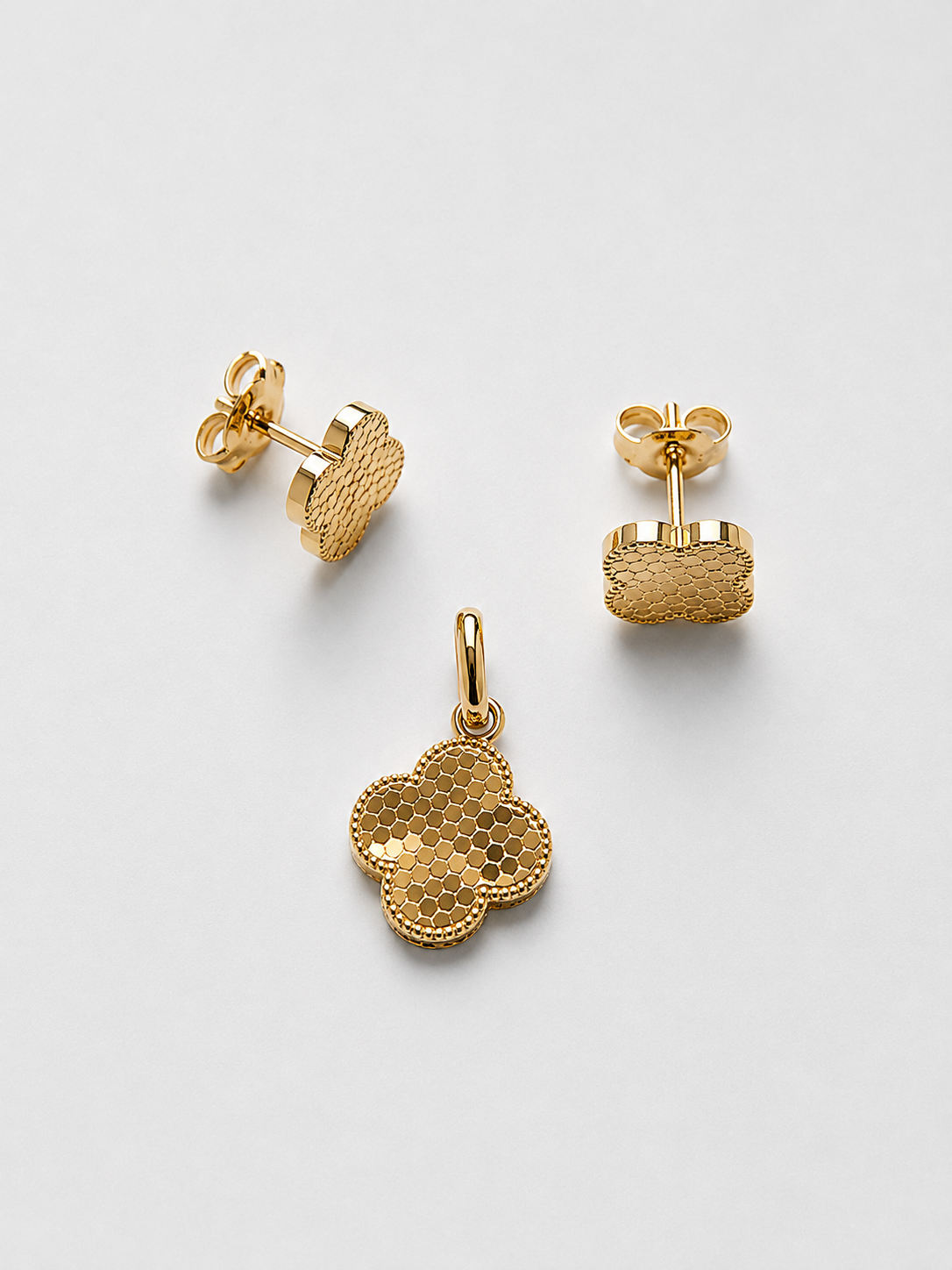 18K Solid Gold Clover Jewelry Set