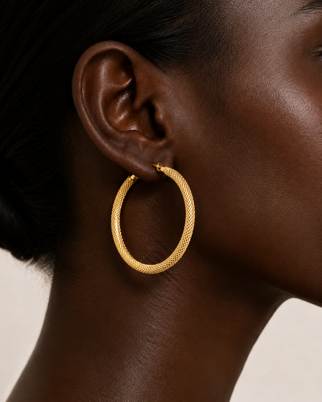 18K Solid Gold Textured Hoop Earrings