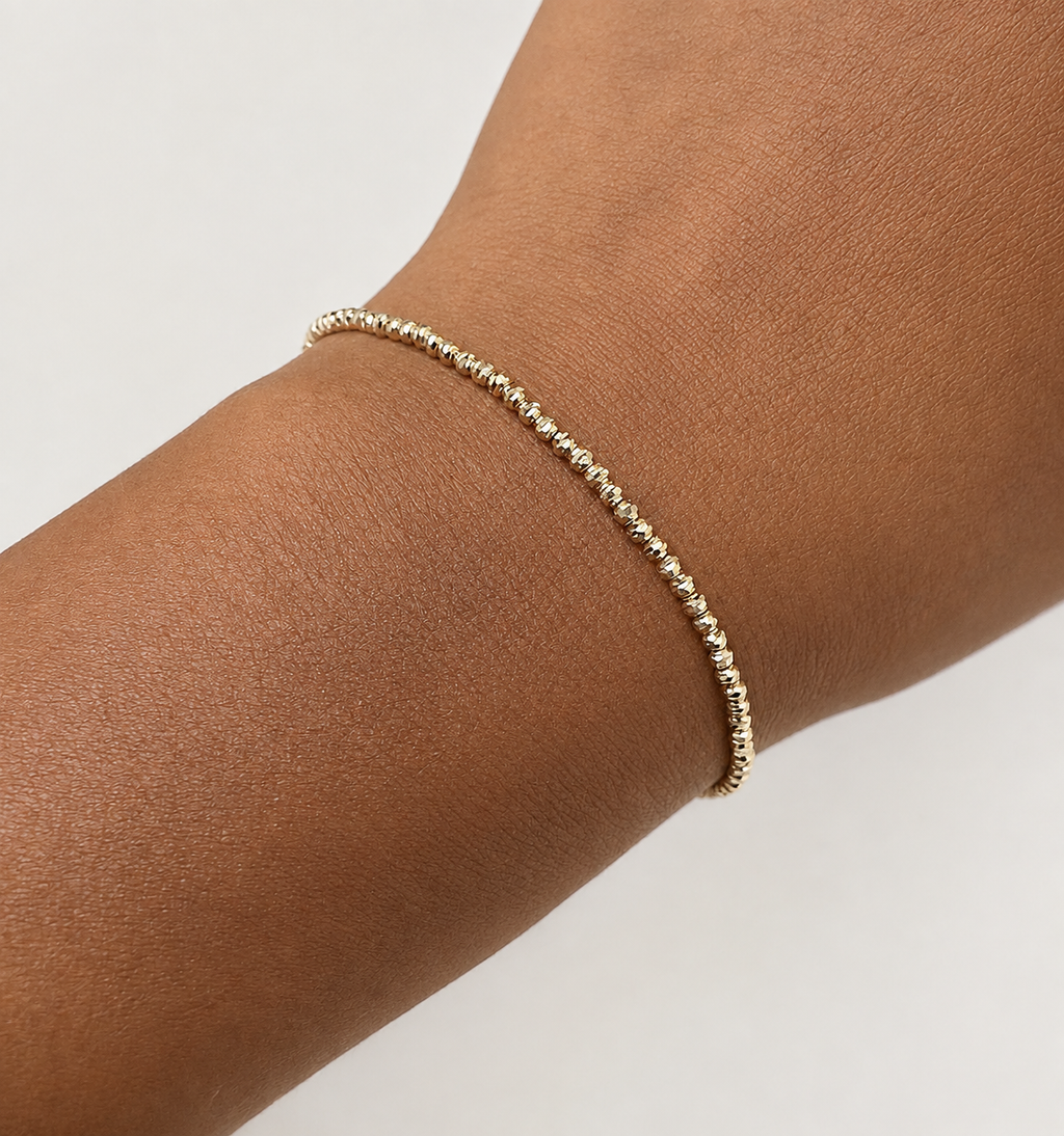 18K Solid Gold Diamond-Cut Beaded Bracelet (small)