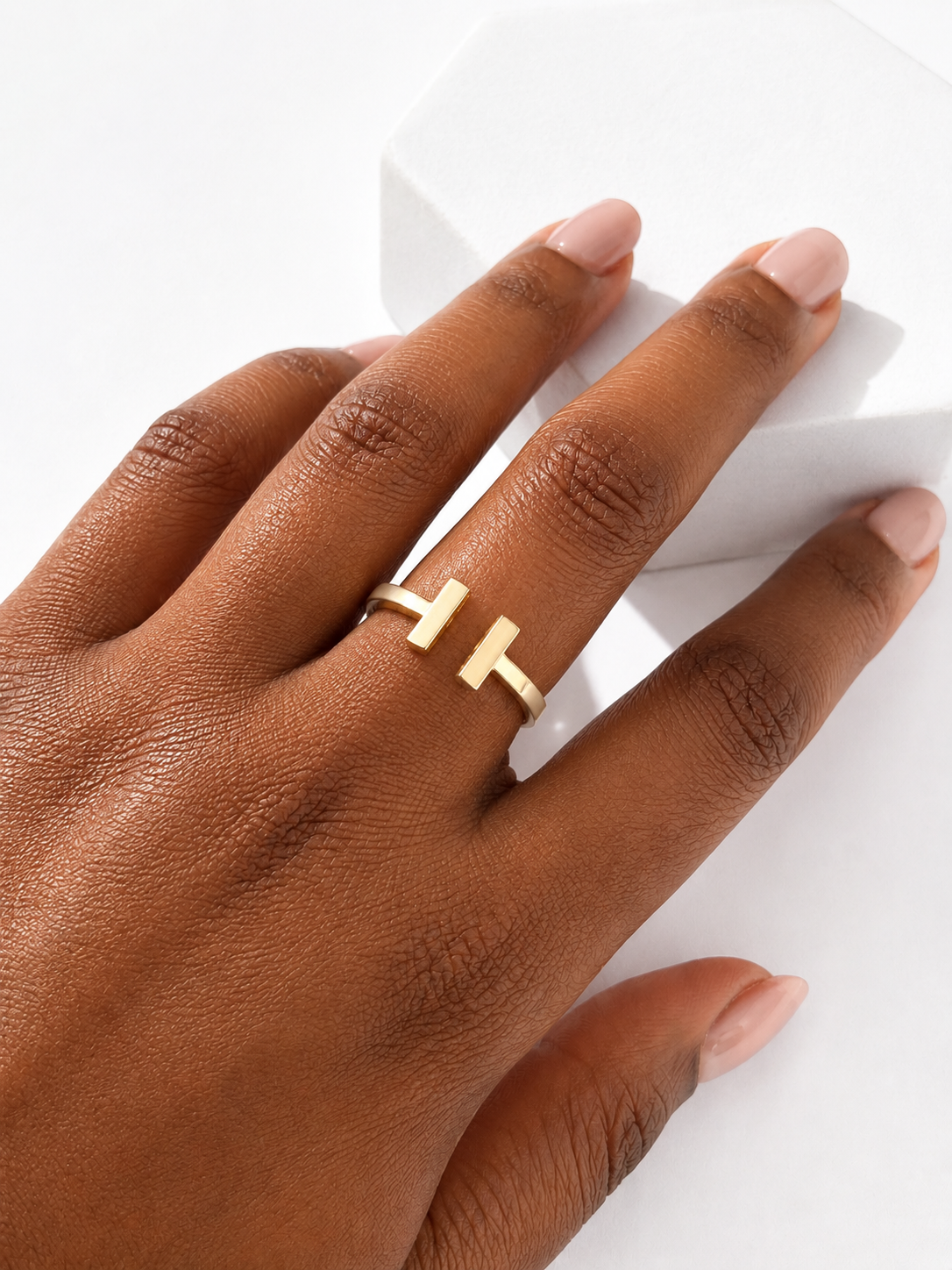 18K Solid Gold Open Bar Ring