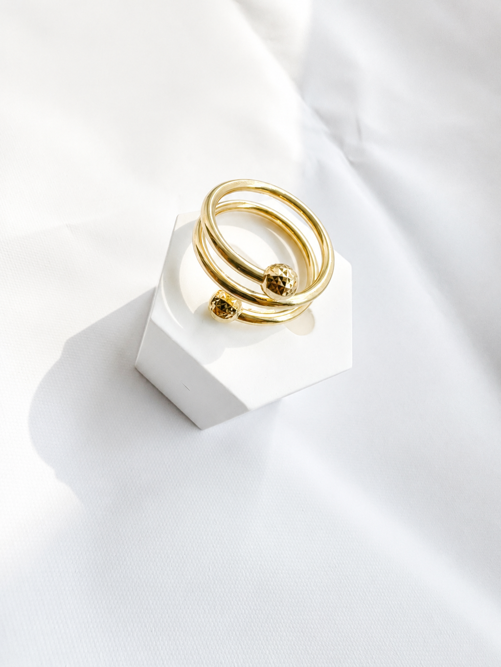 18K Solid Gold Double Wrap Beaded Ring